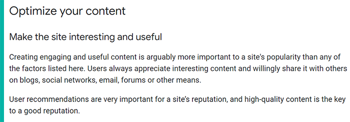 Google's advice on how to optimize content