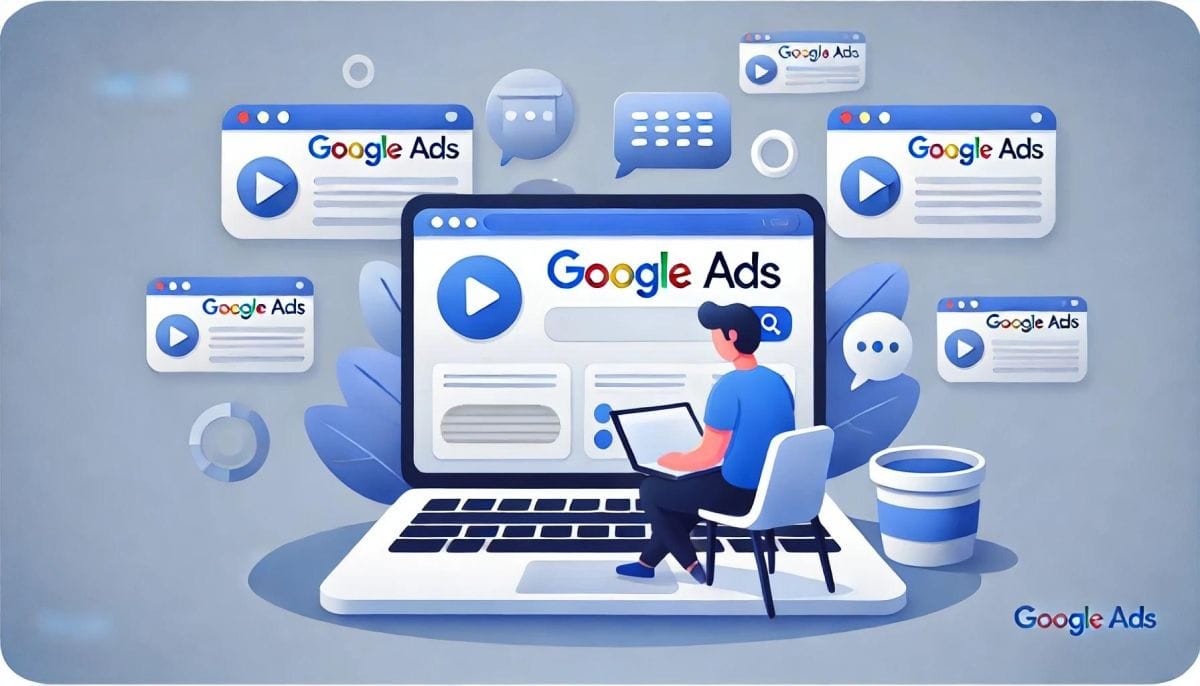 Пользователь работает с рекламными кампаниями в Google Ads на ноутбуке