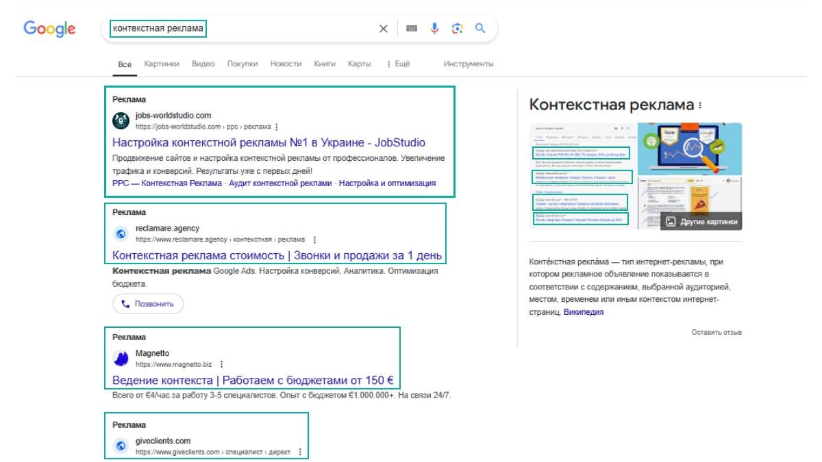 Контекстная реклама в Google: примеры рекламных объявлений