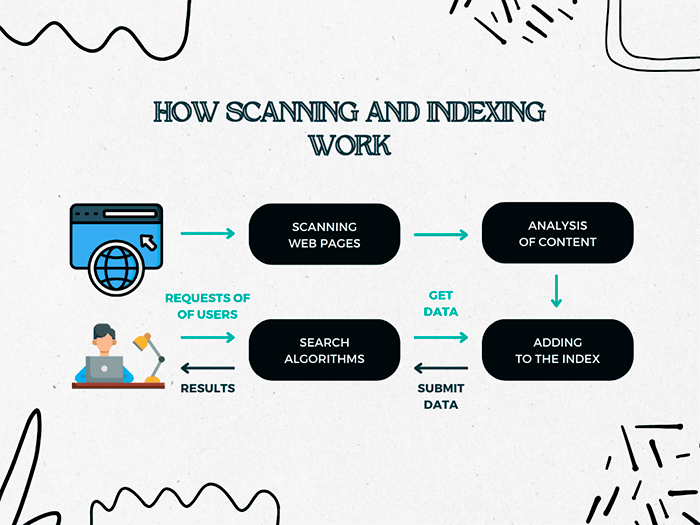 Infographics of crawling and indexing of the site