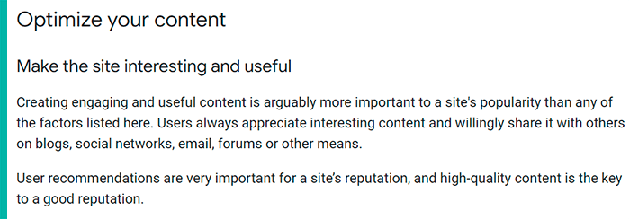 Google's advice on how to optimize content