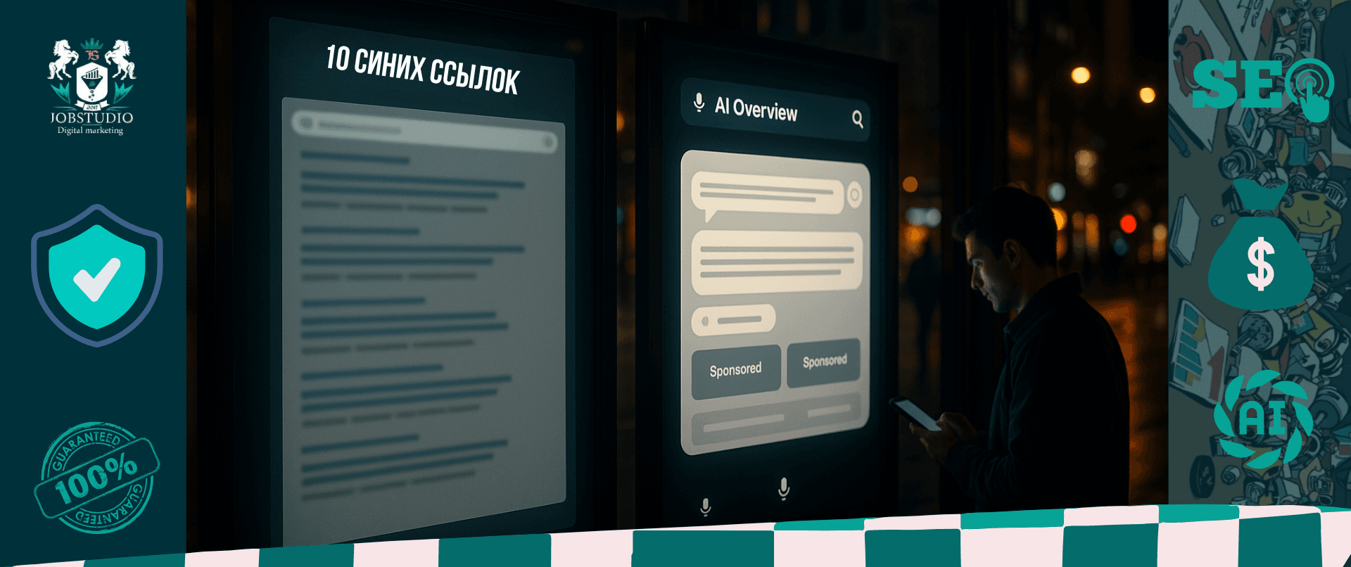 Разговорный поиск: пользователь задает вопросы чату на смартфоне