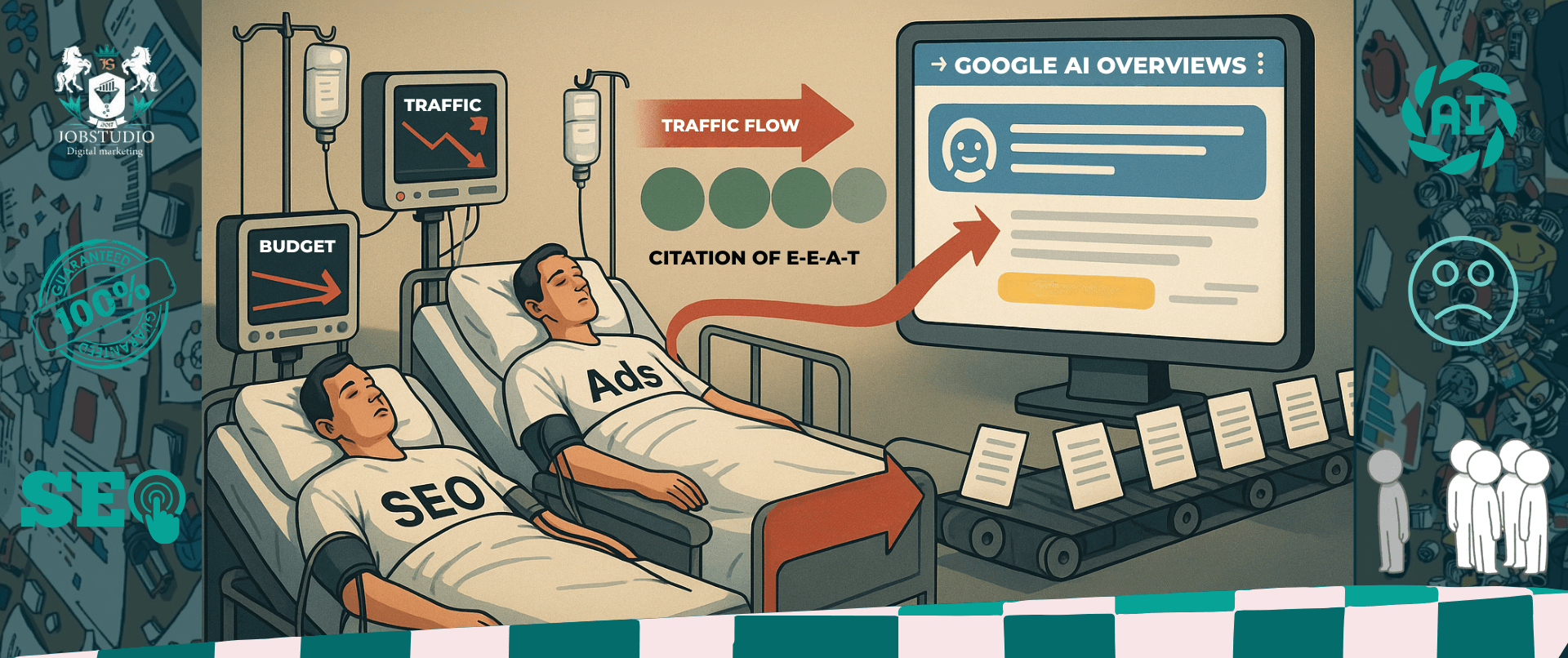 A poster with the question "Is SEO dead?" and the answer "No - the strategy and tools have changed"