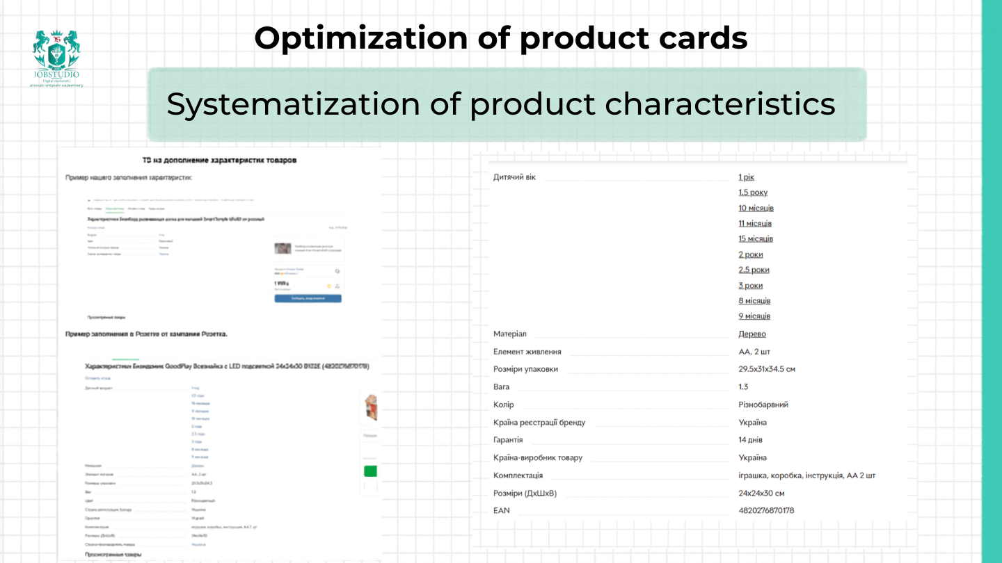 Classification of product characteristics