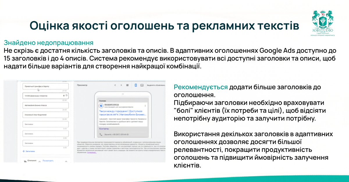 Оцінка якості оголошень та рекламних текстів. Приклад