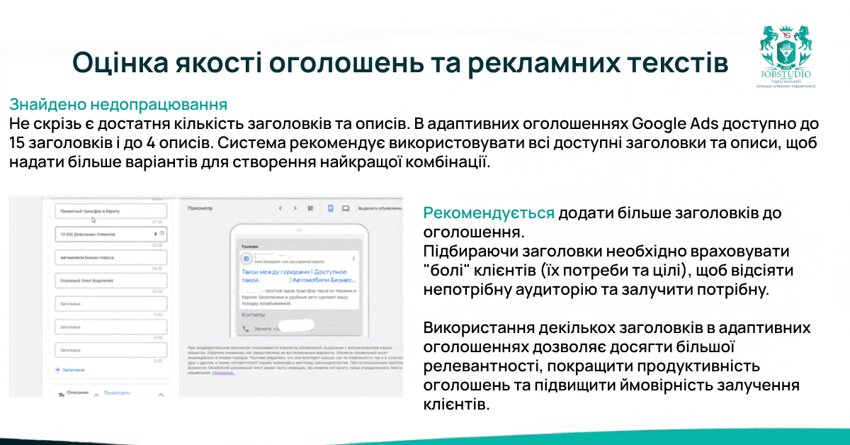 Оцінка якості оголошень та рекламних текстів. Приклад