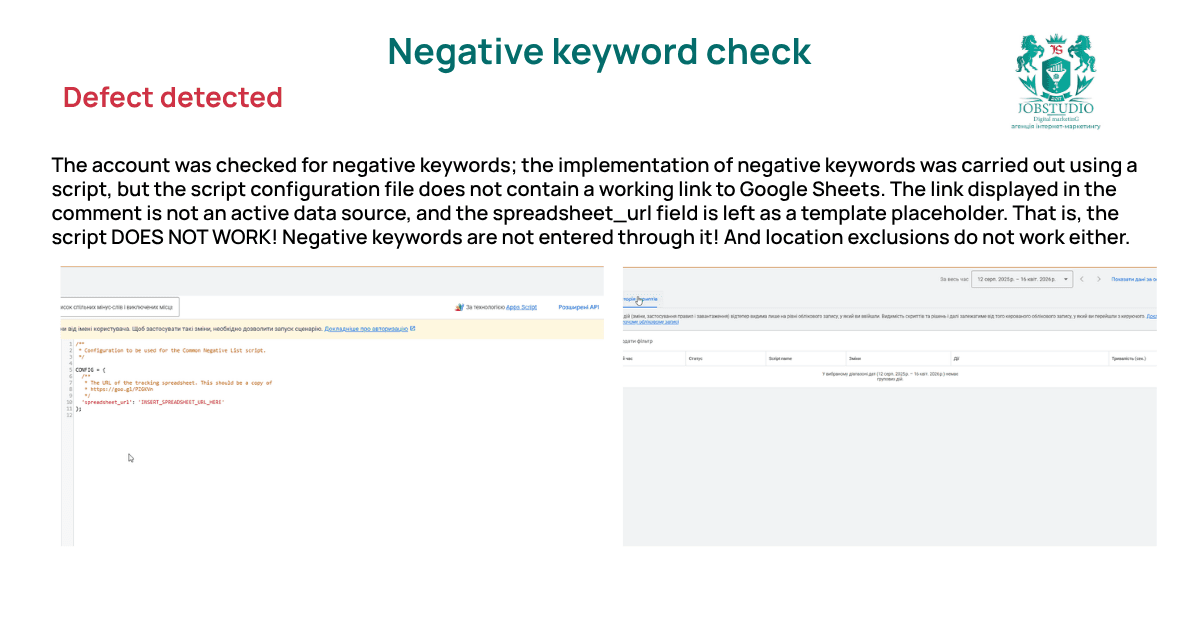 Checking for negative words