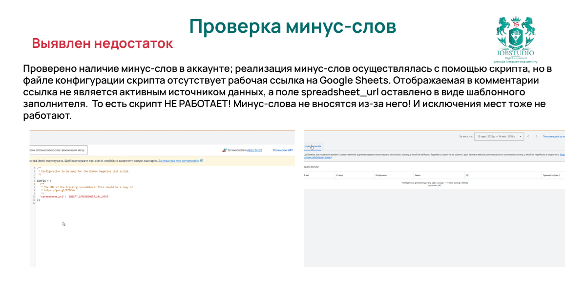 Проверка «минус-слов»