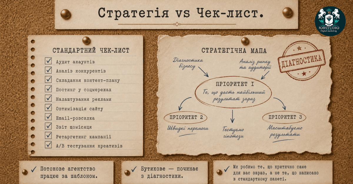 Стратегія VS Чек-лист. Інфографіка