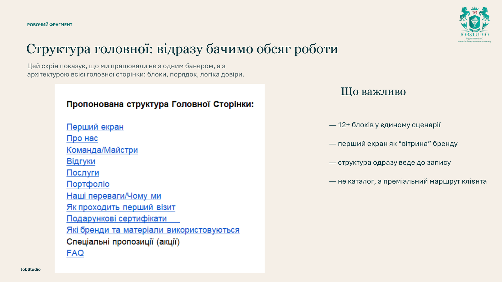 Структура головної: відразу бачимо обсяг роботи