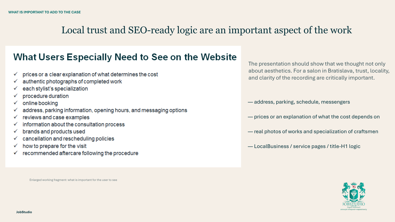Local trust and SEO-friendly logic—an important aspect of our work