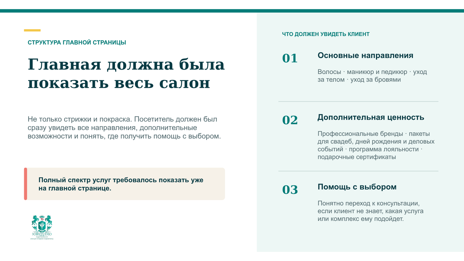 Главная страница должна была показать весь салон